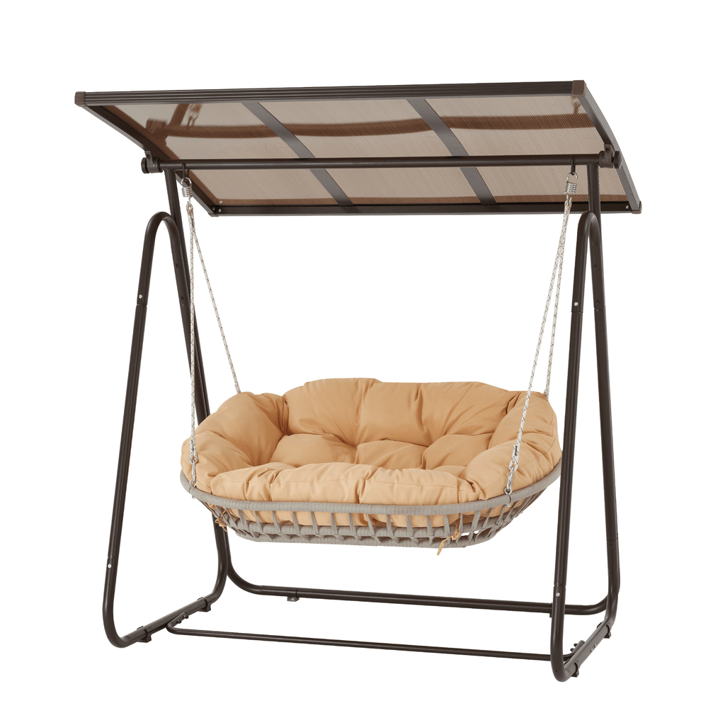 EROMMY 2-Seat Patio Swing Chair with Adjustable Canopy, Beige