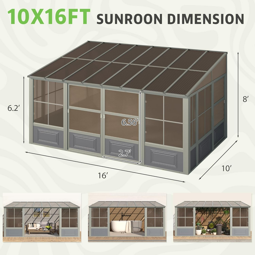EROMMY 10X16 Lean to Sunroom for Backyard – Grey