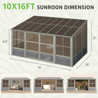 EROMMY 10X16 Lean to Sunroom for Backyard – Grey