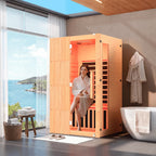 EROMMY 2-Person Indoor Infrared Sauna for Home, Far Infrared Sauna with Red Light Therapy, Chromotherapy Lighting, 6 Carbon Heaters & Bluetooth Speaker, Natural Wood
