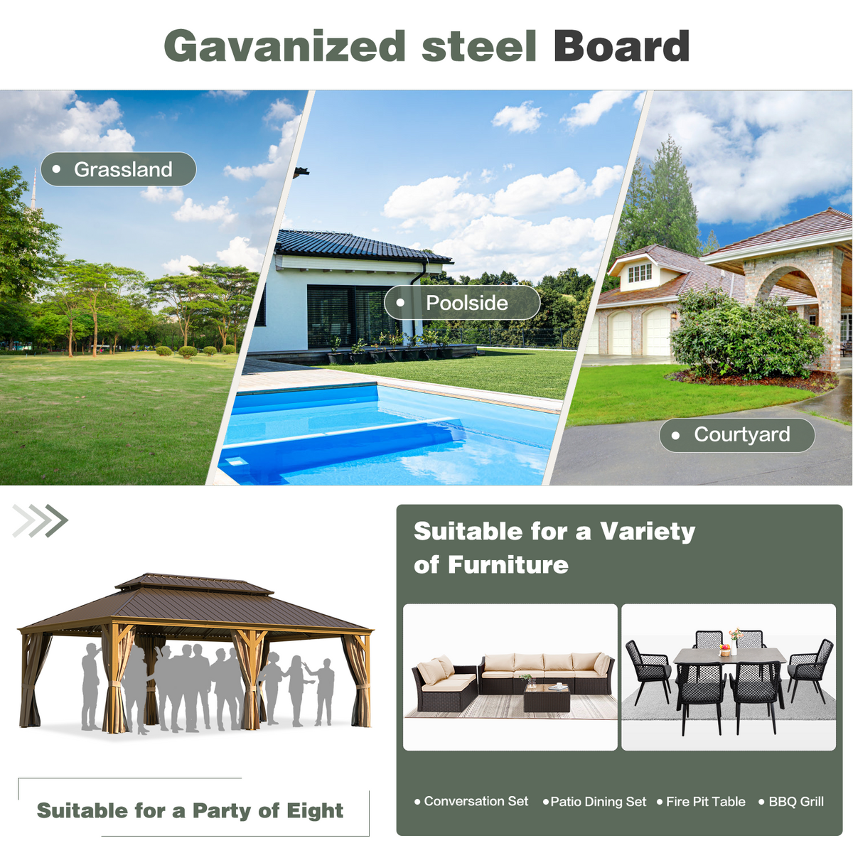 EROMMY 14X22 Hardtop Privacy Carport with Insect Screen