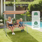 EROMMY 2-Person Outdoor Swing with Canopy, Storage Table, Cooler Bag & Cushions – Beige