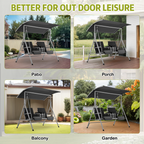 EROMMY 2-Person Outdoor Swing with Canopy, Storage Table, Cooler Bag & Cushions – Black