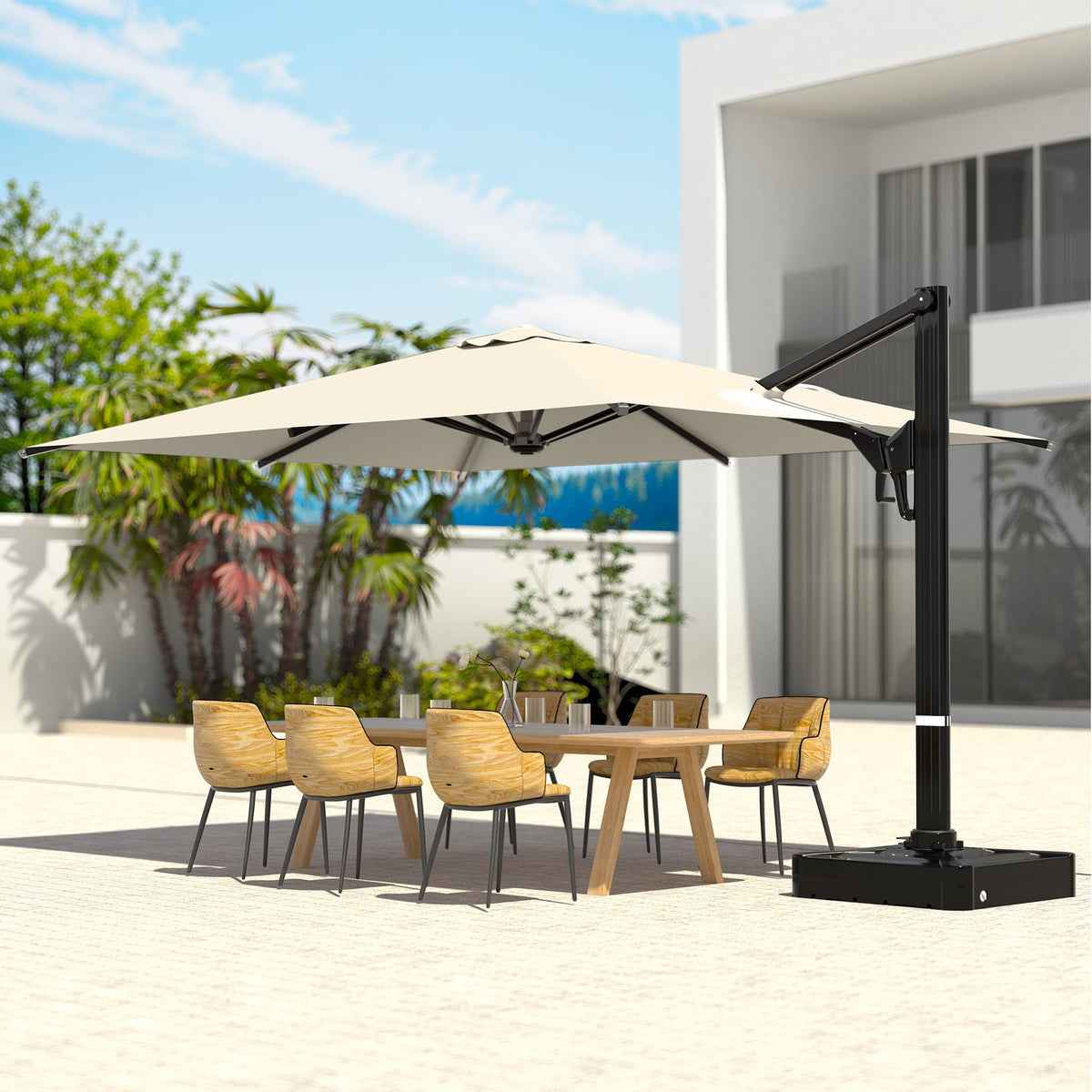 EROMMY 10 x 13 Outdoor Large Offset Umbrella, Base Excluded - Yellow