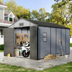 8x12 FT Outdoor Storage Shed, Weather-Resistant Shed with Lockable Double Doors & Built-In Floor, Sloped Roof Outdoor Shed for Backyard, Patio & Lawn, Black