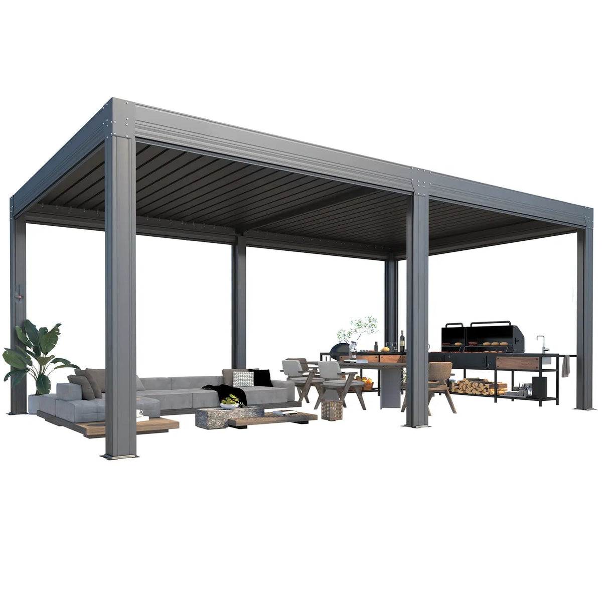 EROMMY 12x20 Large Aluminum Pergola with Louvered Canopy – Grey