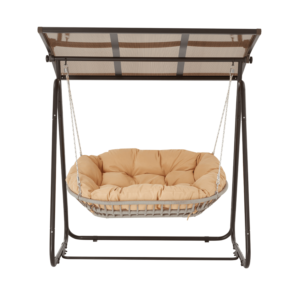 EROMMY 2-Seat Patio Swing Chair with Adjustable Canopy, Beige