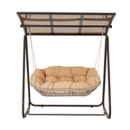 EROMMY 2-Seat Patio Swing Chair with Adjustable Canopy, Beige