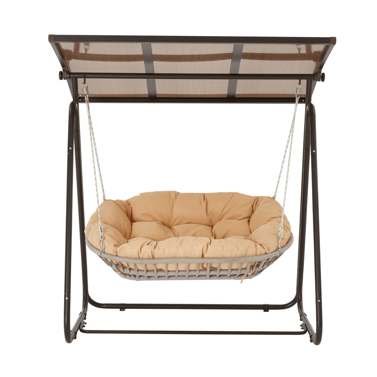 EROMMY 2-Seat Patio Swing Chair with Adjustable Canopy, Beige