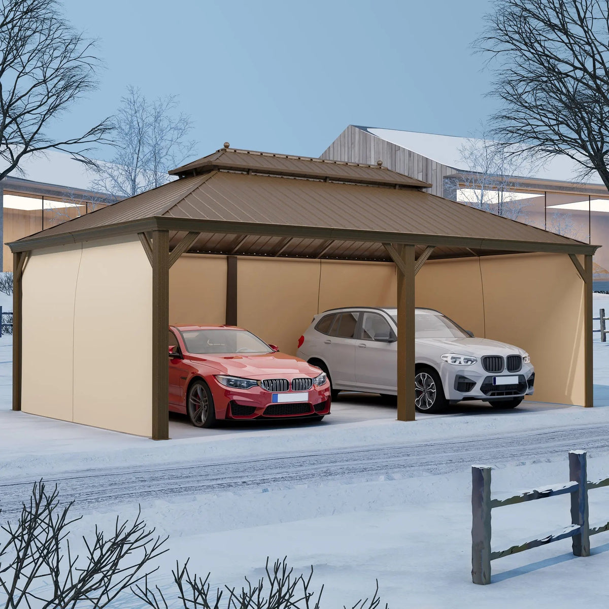 EROMMY 14X22 Hardtop Privacy Carport with Insect Screen