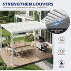 EROMMY 10' x 12' Outdoor Pergola with Adjustable Louvered Roof & Integrated Drainage, Heavy-Duty Metal Louvered Pergola for Patios, White