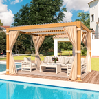 EROMMY 10X12 Pergola with Adjustable Louvered Roof  – Wood Grain