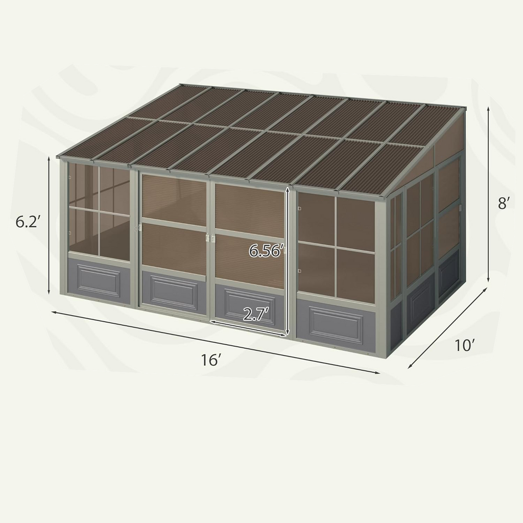 EROMMY 10X16 Lean to Sunroom for Backyard – Grey