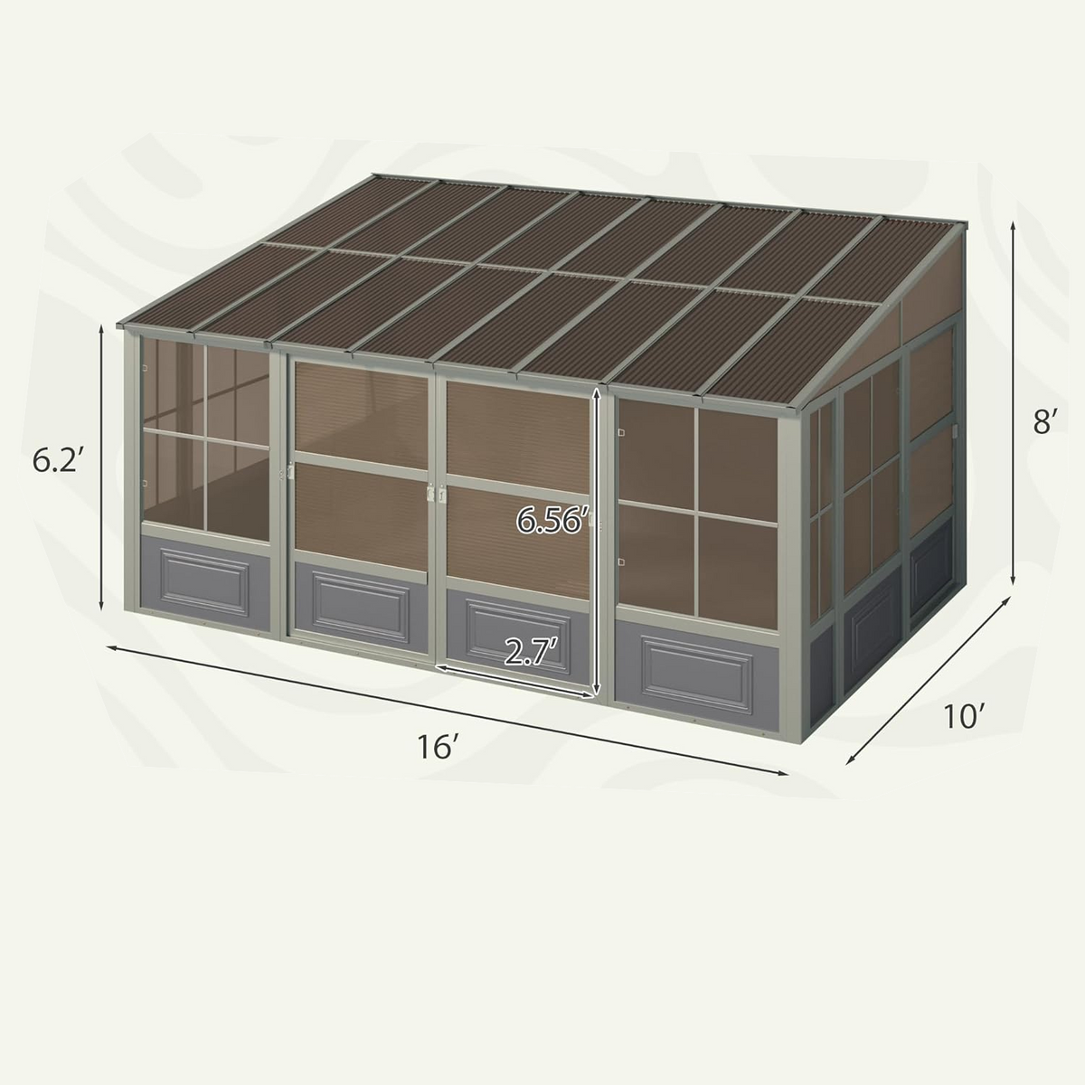 EROMMY 10X16 Lean to Sunroom for Backyard – Grey
