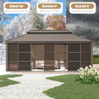 EROMMY 12X20 Enclosed Gazebo for All Season with Sliding Door – Brown