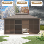 EROMMY 12X16 Enclosed Gazebo for All Season with Sliding Door – Brown