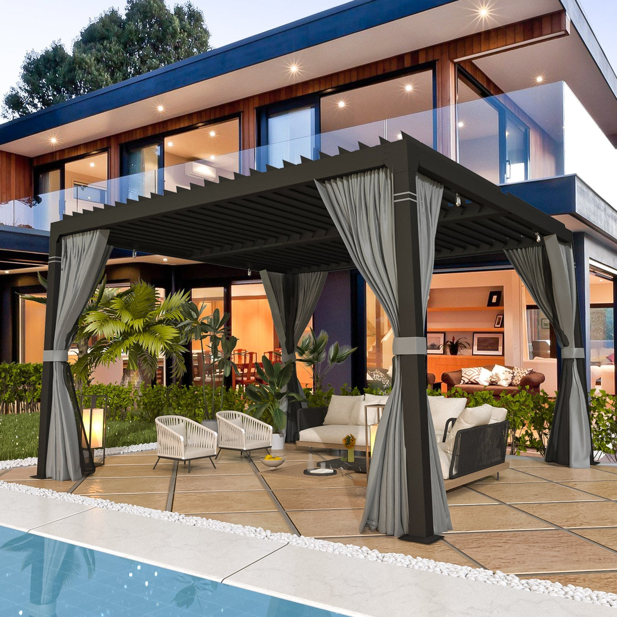 EROMMY 12x12 Pergola with Louvered Roof – Dark Grey