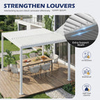 EROMMY 10' x 10' Outdoor Pergola with Adjustable Louvered Roof & Integrated Drainage, Heavy-Duty Metal Louvered Pergola for Patios, White