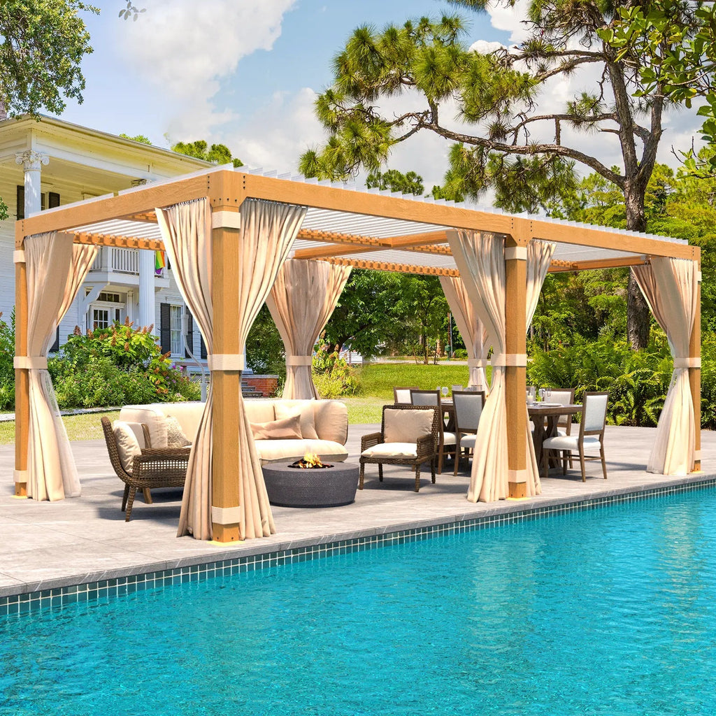 EROMMY 10X20 Louvered Pergola with Independent Adjustable Roof – Wood Grain