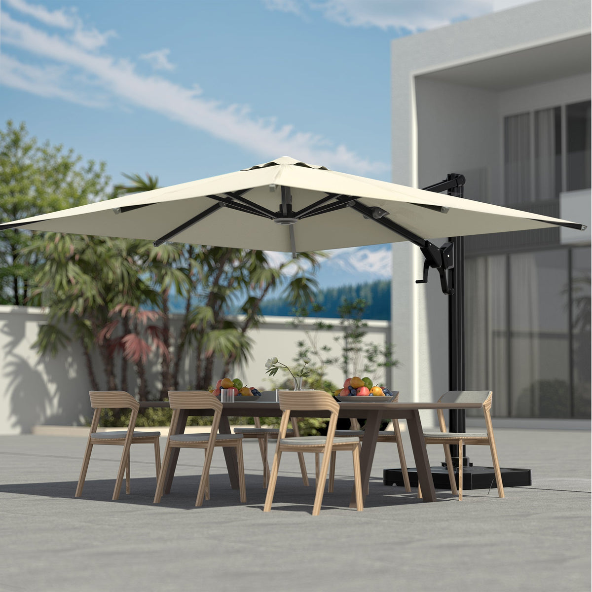 EROMMY 10 x 10 Outdoor Square Offset Umbrella with Sturdy Frame, Base Excluded - Yellow