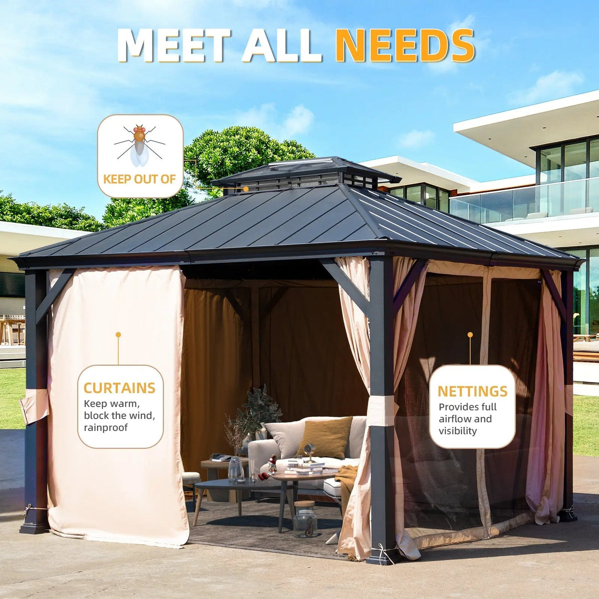 EROMMY 10X12 Gazebo with Double Galvanized Steel Roof