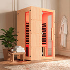 EROMMY 2-Person Indoor Infrared Sauna for Home, Far Infrared Sauna with Red Light Therapy, Chromotherapy Lighting, 6 Carbon Heaters & Bluetooth Speaker, Natural Wood