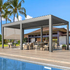 EROMMY 10x20 Aluminum Louvered Pergola with Pull-down Screen – Grey