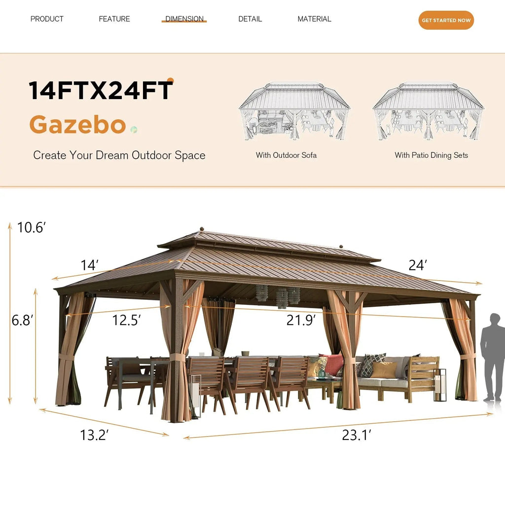 EROMMY 14X24 Hardtop Privacy Gazebo with Insect Screen