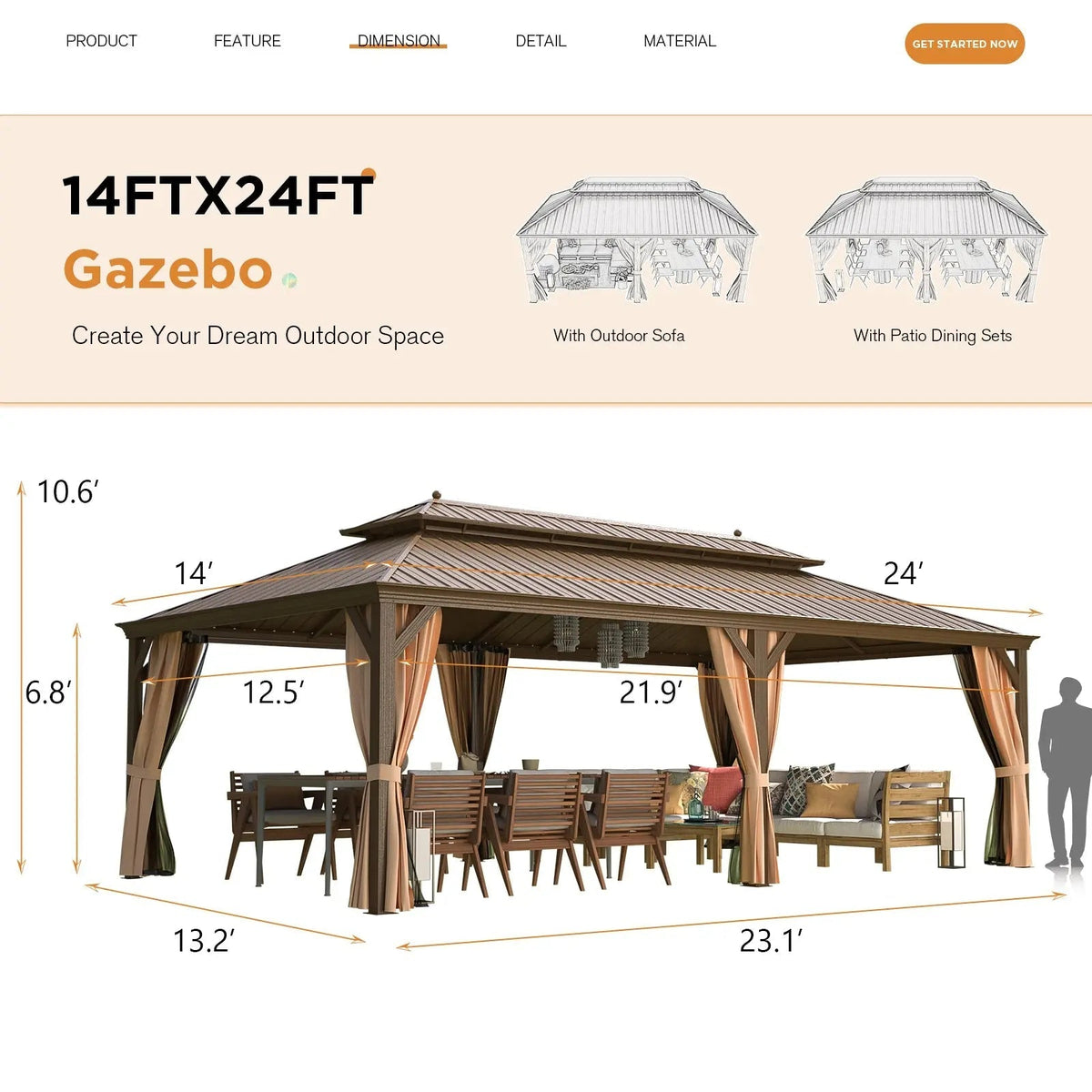 EROMMY 14X24 Hardtop Privacy Gazebo with Insect Screen