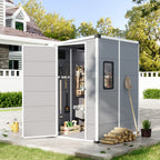 4x5 FT Outdoor Storage Shed, Weather-Resistant Shed with Lockable Double Doors & Built-In Floor, Sloped Roof Outdoor Shed for Backyard, Patio & Lawn, Gray