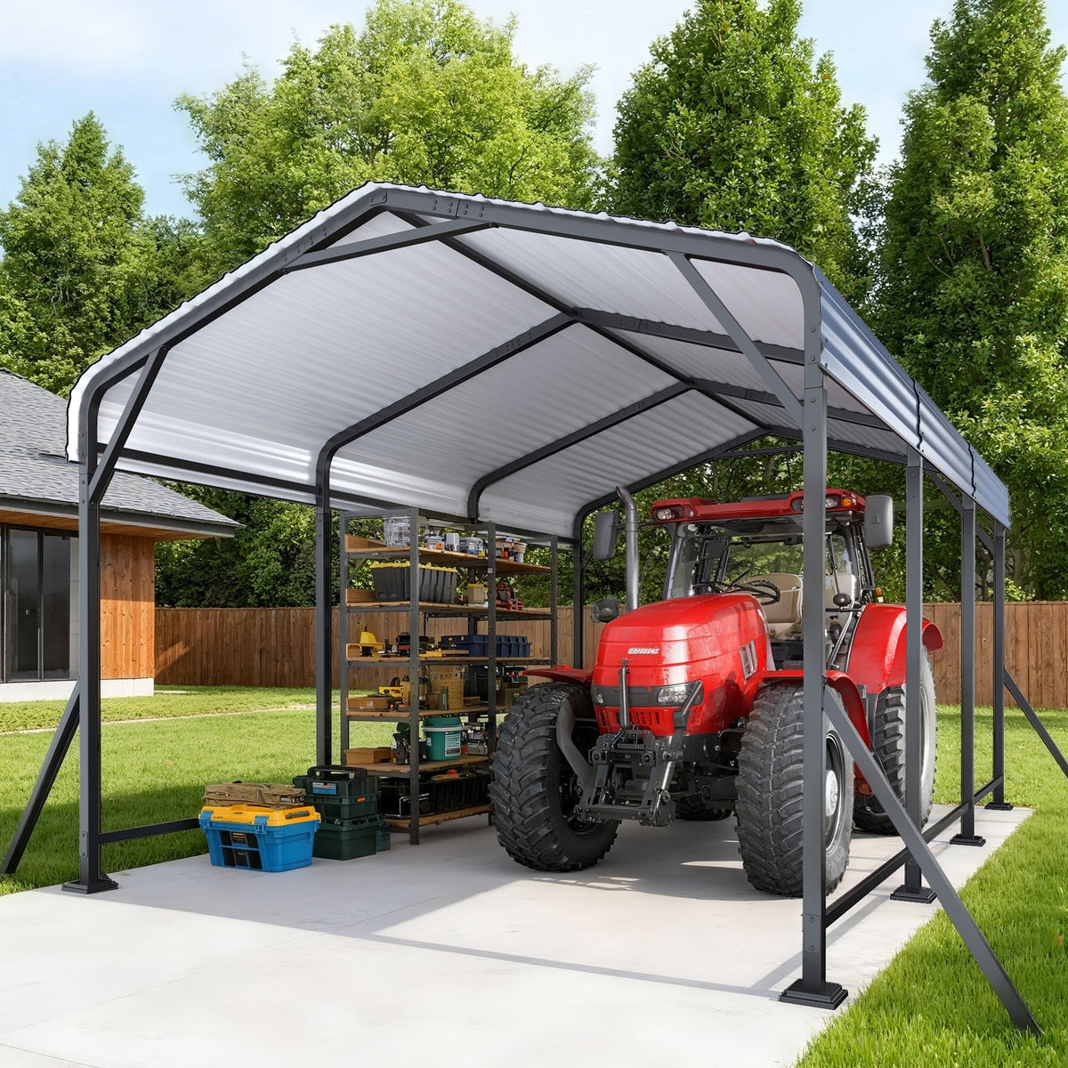 EROMMY 10' x 15' Outdoor Steel Carport with Galvanized Steel Frame and Roof