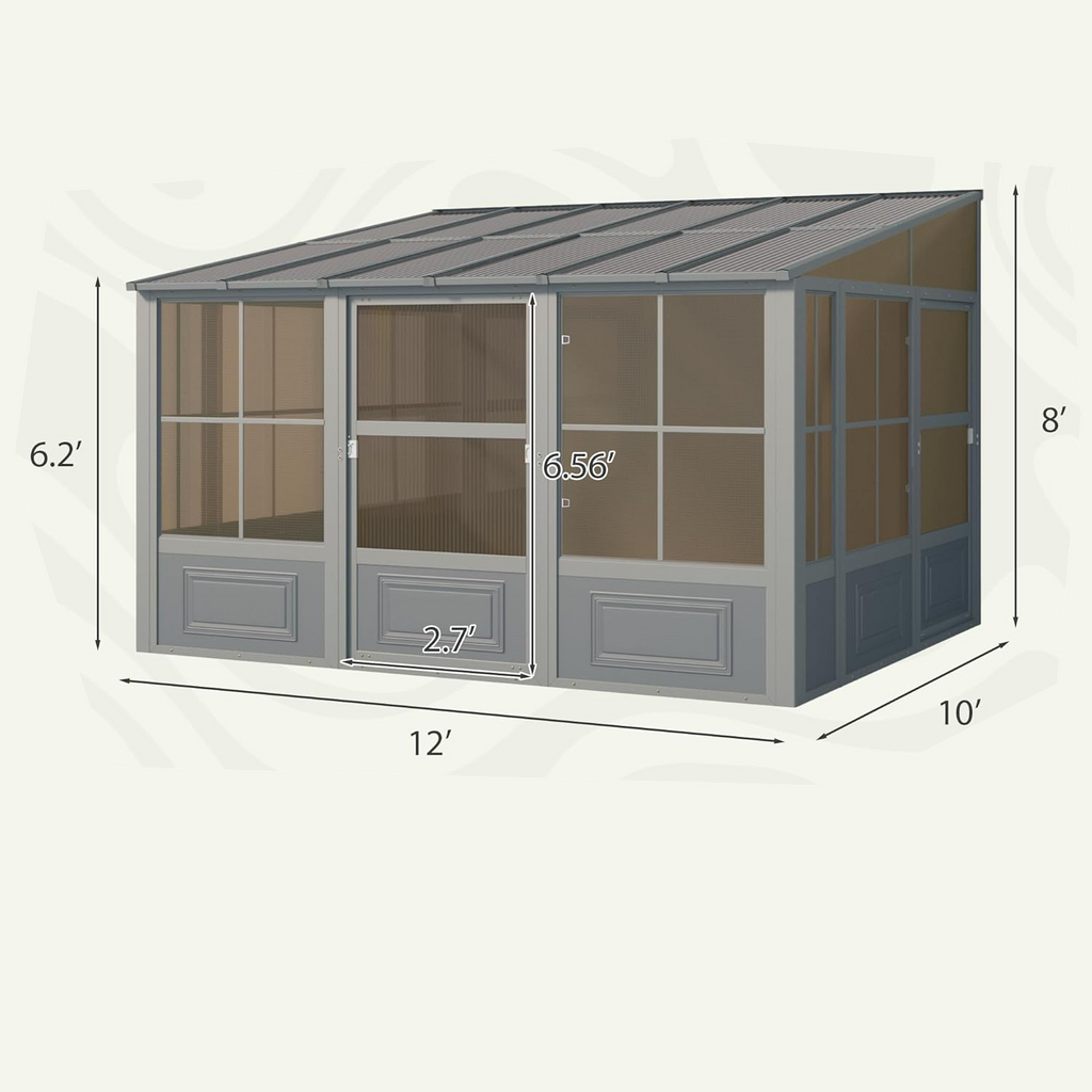 EROMMY 10X12 Wall Mounted Sunroom with Prefabricated 4-season Design – Grey