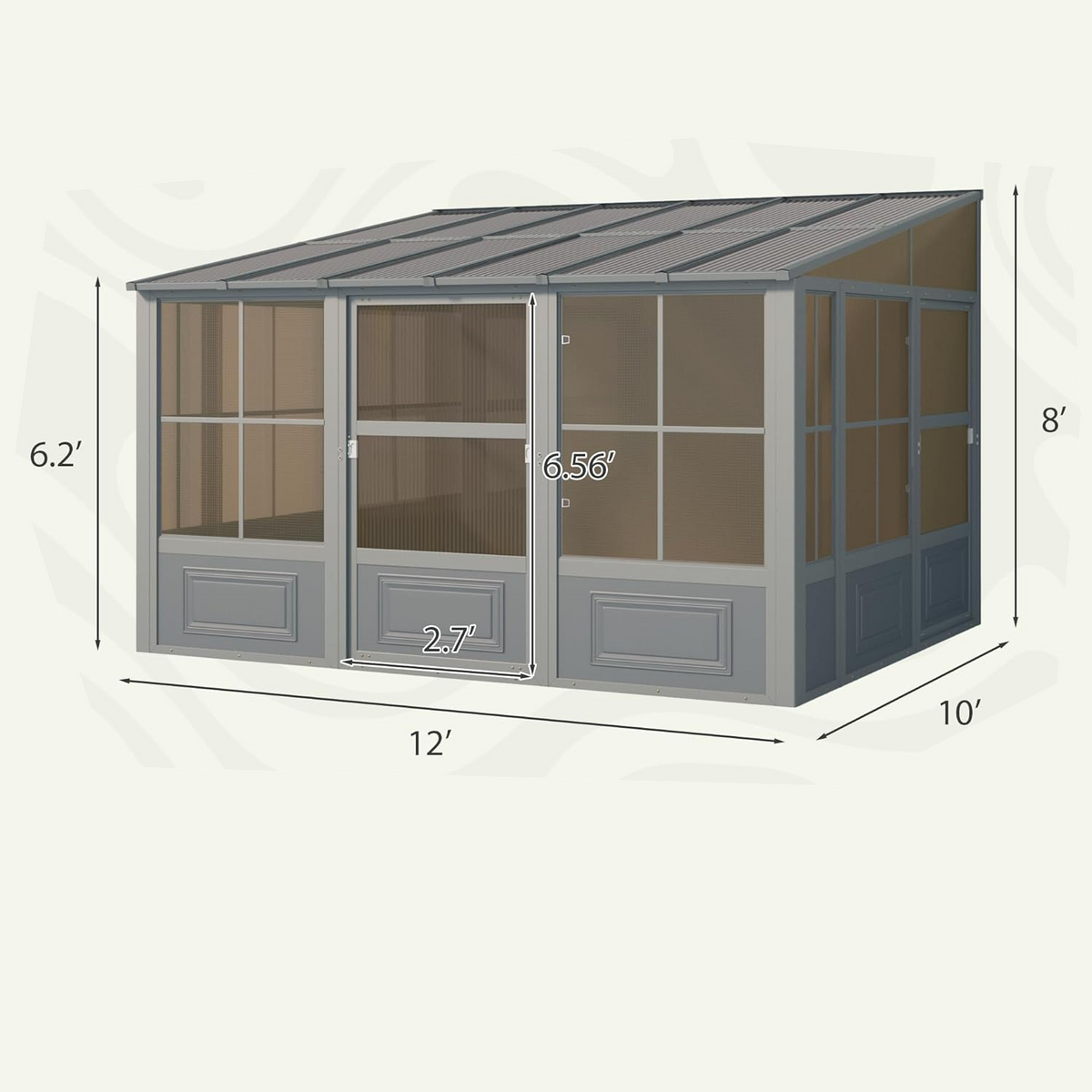 EROMMY 10X12 Wall Mounted Sunroom with Prefabricated 4-season Design – Grey