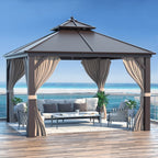EROMMY 12' x 12' Hardtop Gazebo Canopy Galvanized Steel Pergolas with Netting & Curtains