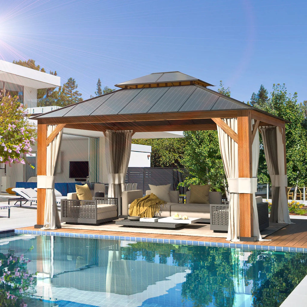 EROMMY 12X14 Gazebo with Double Galvanized Steel Roof