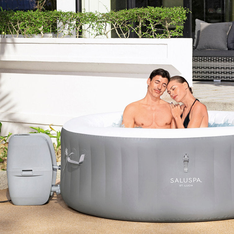 Bestway SaluSpa St. Lucia 3 Person Round Inflatable Outdoor Hot Tub Spa, Gray