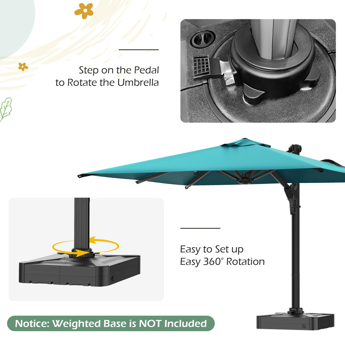 EROMMY 10 x 10 Outdoor Square Offset Umbrella with Sturdy Frame, Base Excluded - Blue