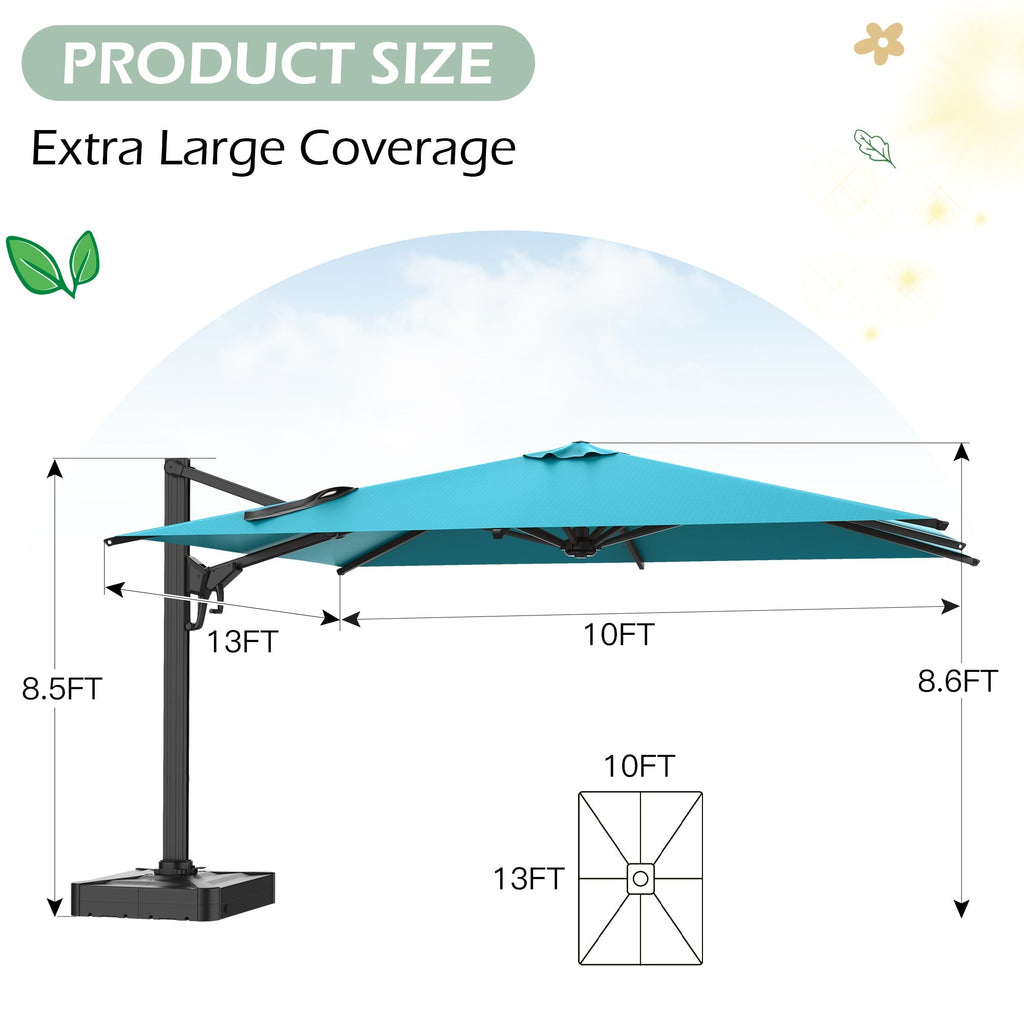 EROMMY 10 x 13 Outdoor Large Offset Umbrella, Base Excluded - Blue