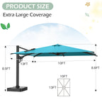 EROMMY 10 x 13 Outdoor Large Offset Umbrella, Base Excluded - Blue