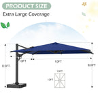 EROMMY 10 × 13 Cantilever Patio Umbrella, Base Excluded – Navy