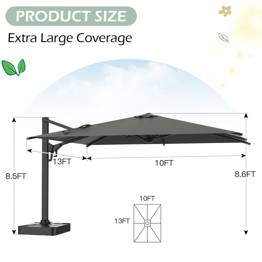 EROMMY 10 x 13 Outdoor Large Offset Umbrella, Base Excluded - Gray