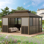 EROMMY 12X14 Florida Sunroom for Backyard Greenhouse with Sliding Door – Brown