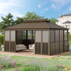 EROMMY 12X16 Enclosed Gazebo for All Season with Sliding Door – Brown