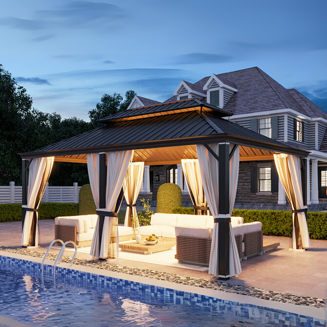 EROMMY 12x18 Hardtop Gazebo with Coated Aluminum Frame