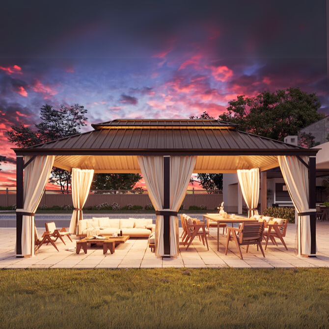 EROMMY 12x20 Patio Gazebo for Backyard Grey Hardtop Gazebo with Galvanized Steel Roof