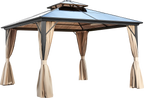 EROMMY 12' x 16' Patio Hardtop Gazebos Canopy Polycarbonate Double-Roof w/ Netting & Curtains