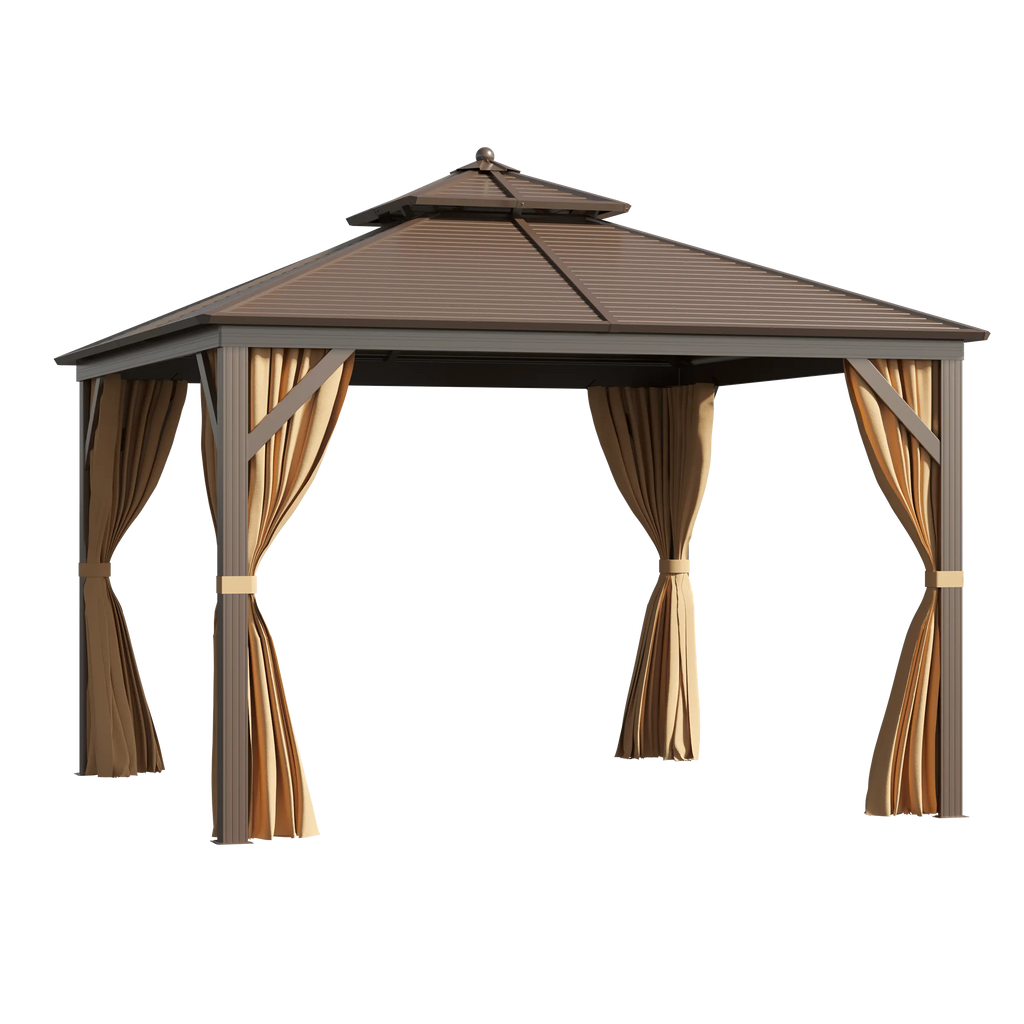 EROMMY 12' x 12' Hardtop Gazebo Canopy Galvanized Steel Pergolas with Netting & Curtains