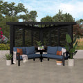 Glendale Modern Steel Cabana Pergola with Conversational Seating