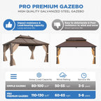 EROMMY 10' x 13' Hardtop Gazebo Hardtop Gazebo, Outdoor Galvanized Steel Canopy, Aluminum Furniture with Netting for Garden, Patio