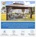 EROMMY 12' x 12' Hardtop Gazebo Canopy Galvanized Steel Pergolas with Netting & Curtains